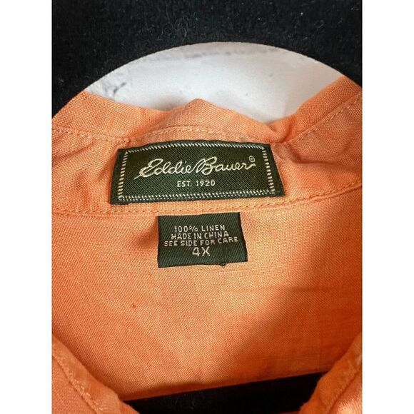 EDDIE BAUER orange linen button down pockets short sleeve shirt top blouse 4X - Picture 3 of 4